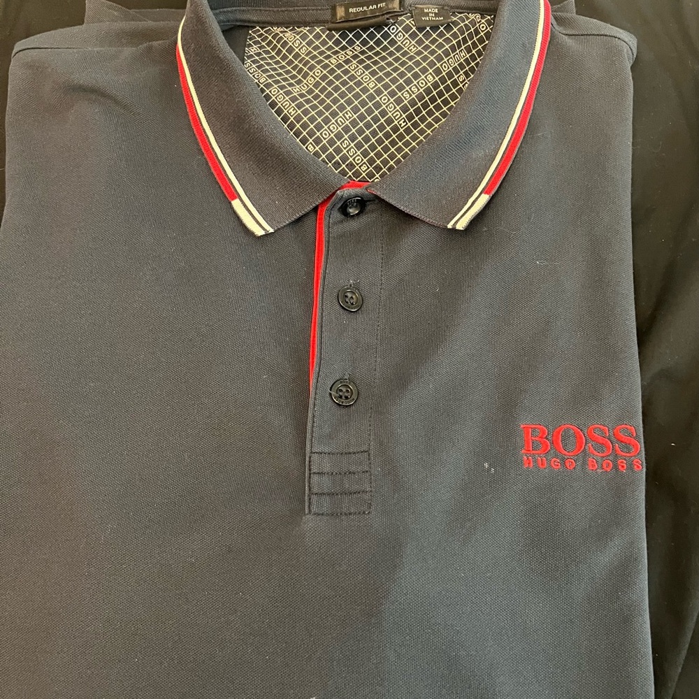 Hugo Boss Dark Blue Polo with Red Accents